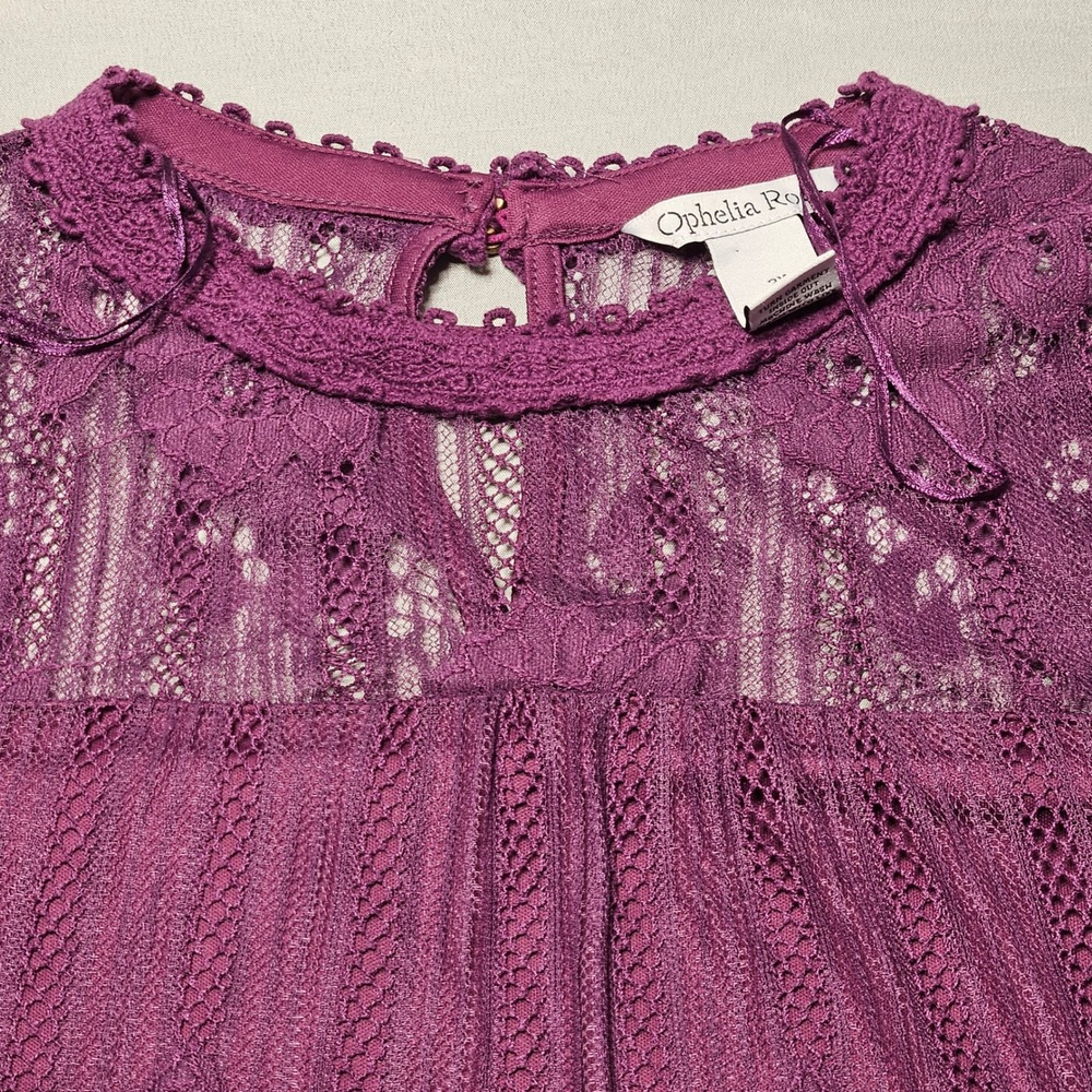Ophelia Roe Blouse Womens 2X Purple Lace Bell Sleeve Keyhole Lined Victorian